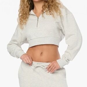 NWT WEWOREWHAT Half-Zip Cropped Hoodie in Heather Gray, Large. $118